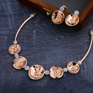 18KT Rose Gold Cz Stylish Necklace Set RN105