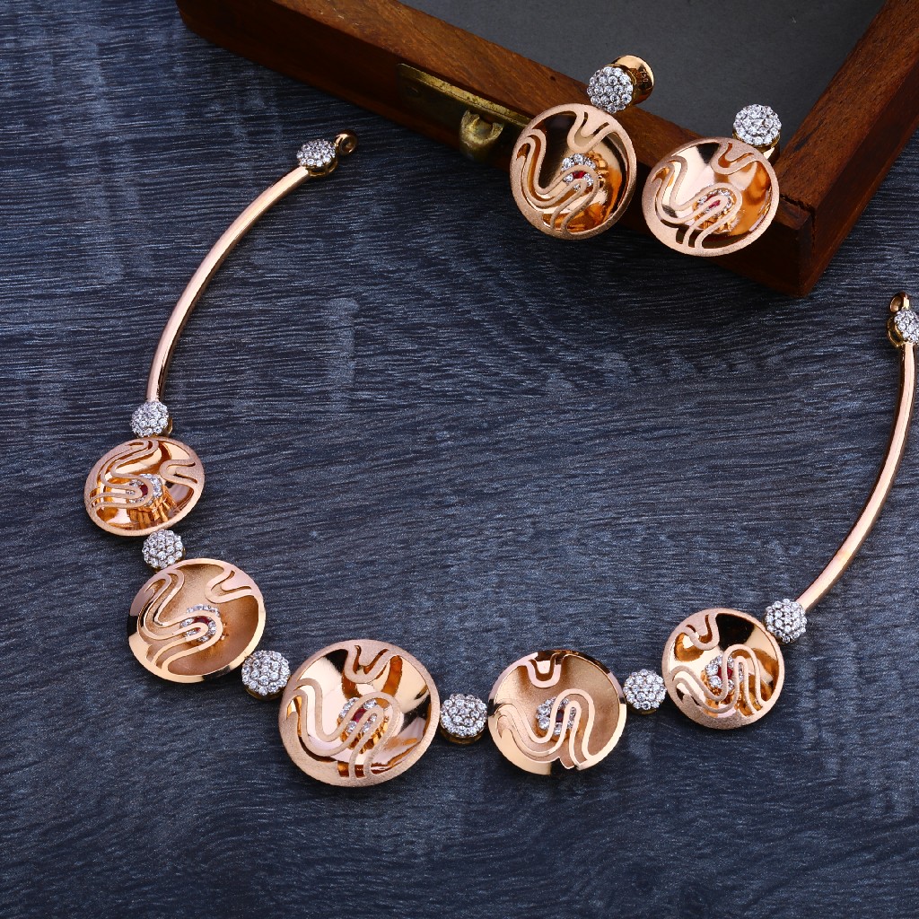 18KT Rose Gold Cz Stylish Necklace Set RN105