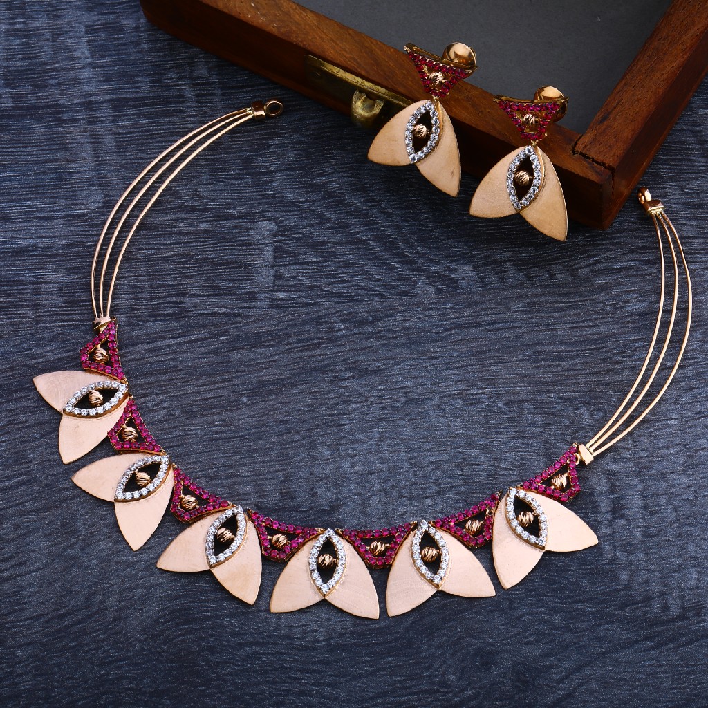 18KT Rose Gold Cz Exclusive Necklace Set RN109 - Image 2
