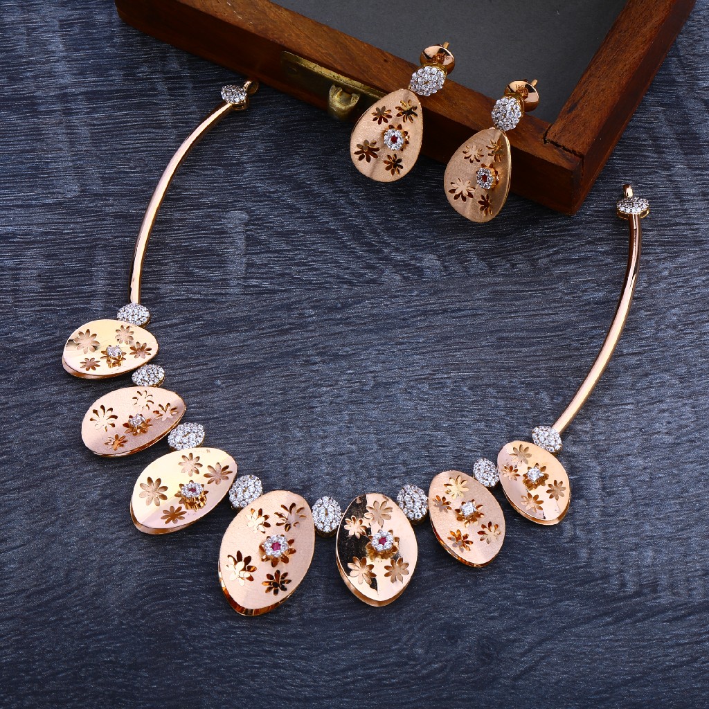 18KT Rose Gold Cz Designer Necklace Set RN110