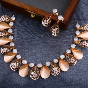 18KT Rose Gold Cz Classic Necklace Set RN113