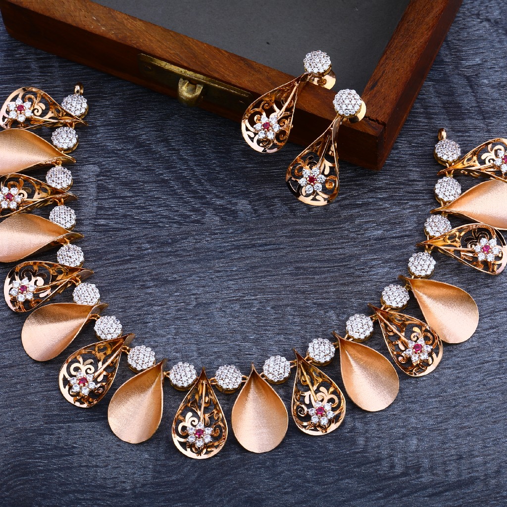 18KT Rose Gold Cz Classic Necklace Set RN113