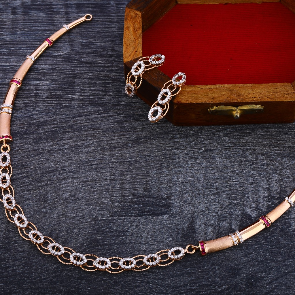 750 Rose Gold Cz Fancy Necklace RN146 - Image 2