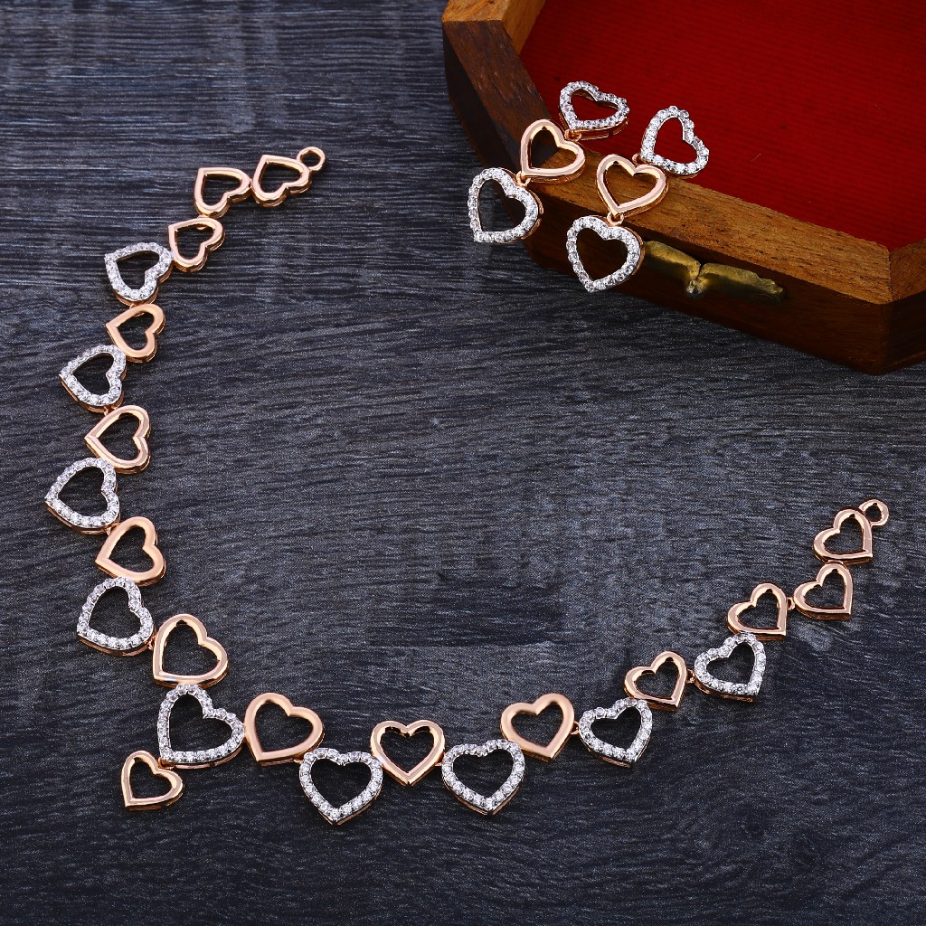 750 Rose Gold Cz Heart Shape Necklace RN150