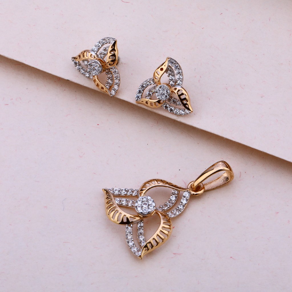 750 Rose Gold Cz Diamond Stylish Pendant Set RPS162