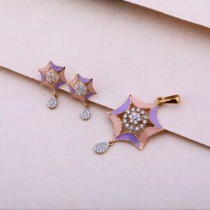 750 Rose Gold Cz Diamond Fancy Pendant Set RPS163