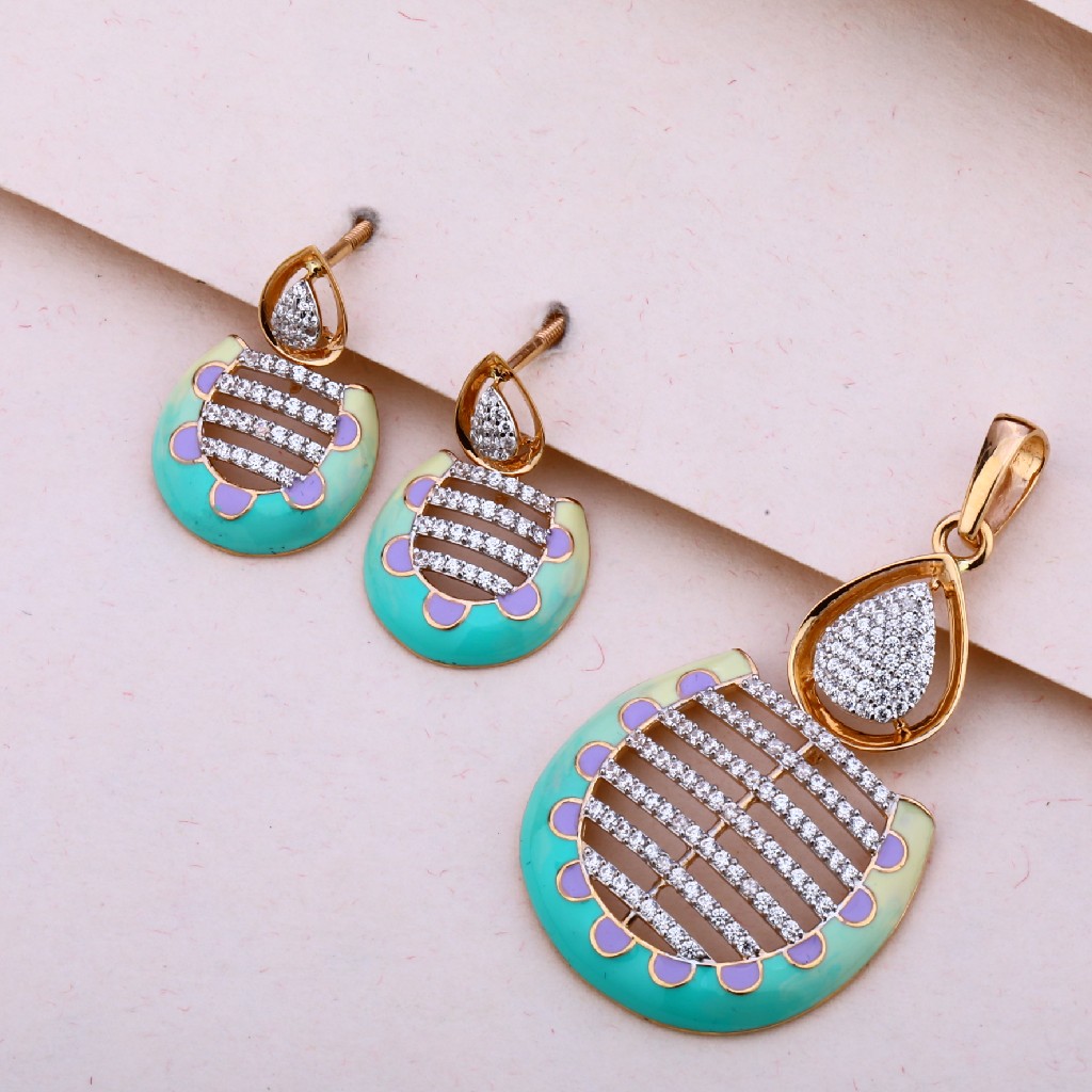 750 Rose Gold Cz Diamond Designer Pendant Set RPS165
