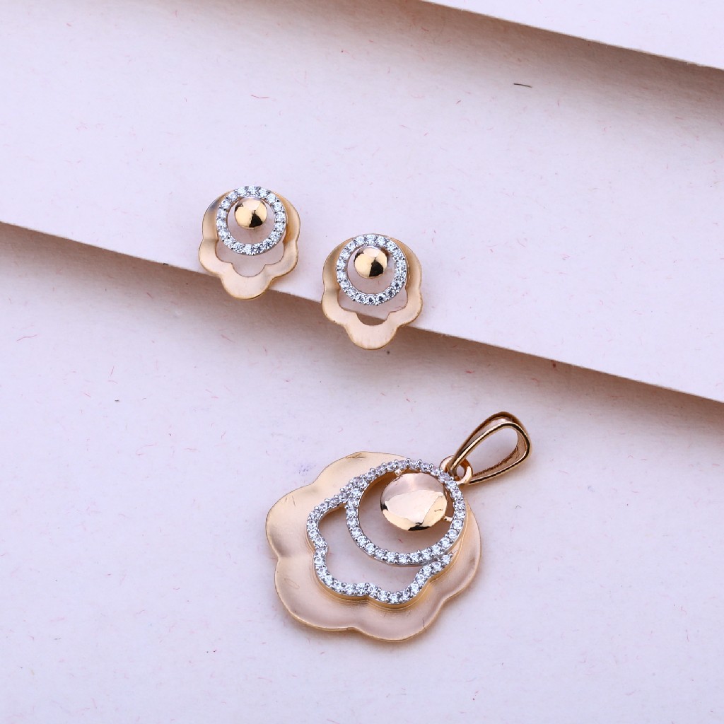 18CT Rose Gold Cz Fancy Pendant Set RPS144
