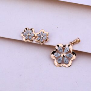 750 Rose Gold Cz Flower Shape Pendant Set RPS59