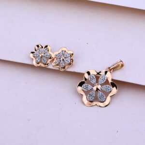 750 Rose Gold Cz Flower Shape Pendant Set RPS59