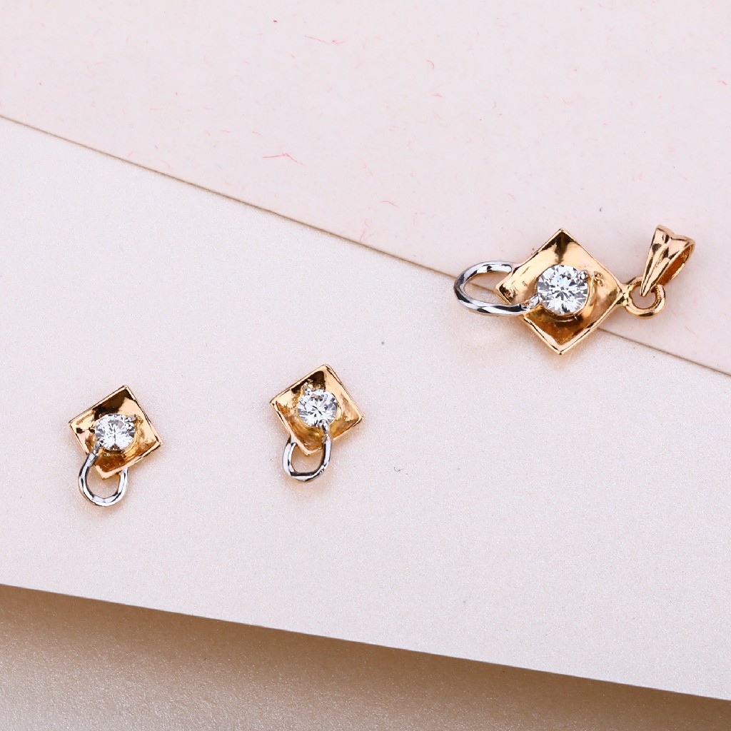 18CT Rose Gold Cz Diamond Pendant Set RPS10