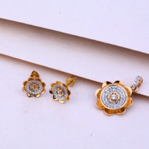 750 Rose Gold CZ Flower Shape Pendant Set RPS90