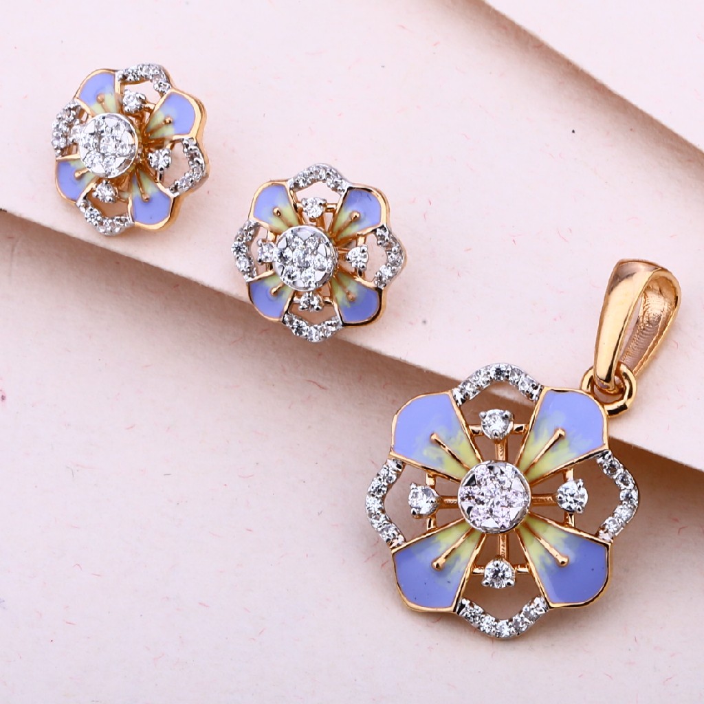 18KT Rose Gold Cz Fancy Pendant Set RPS171