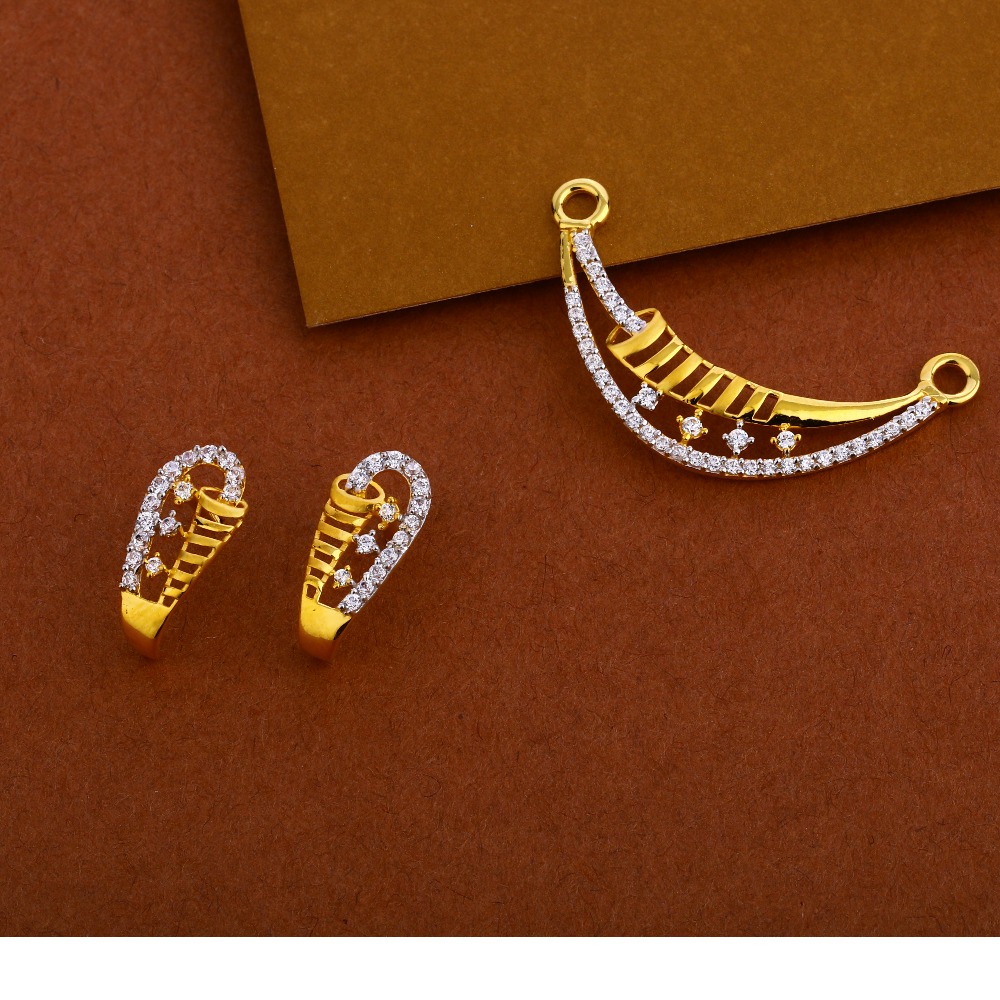 916 Gold Cz Mangalsutra Delicate Pendant Set MP262