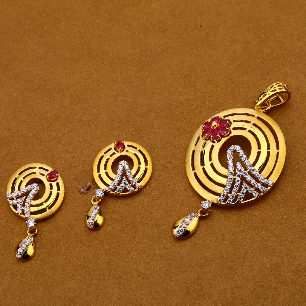 916 Gold Cz Ladies Pendant Set FPS128