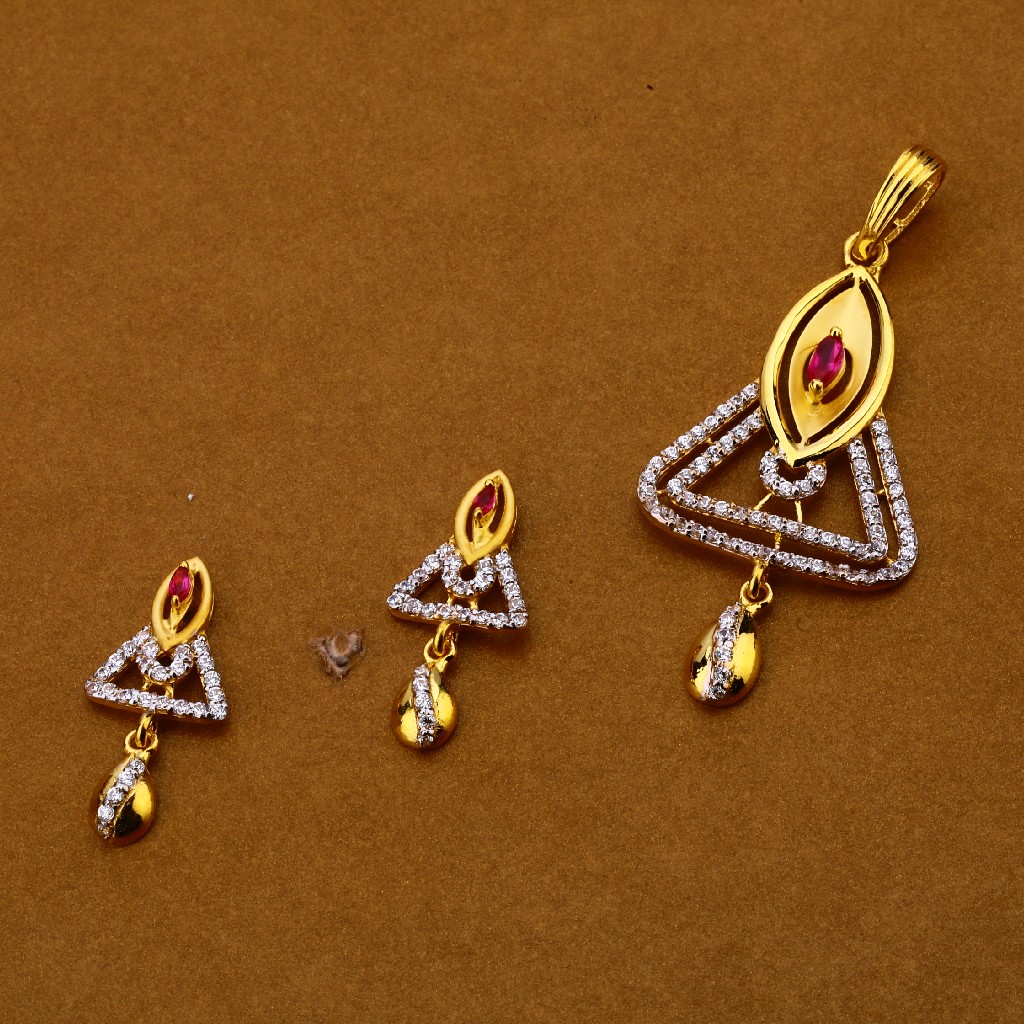 916 Gold Cz Stylish Hallmark Pendant Set FSP156