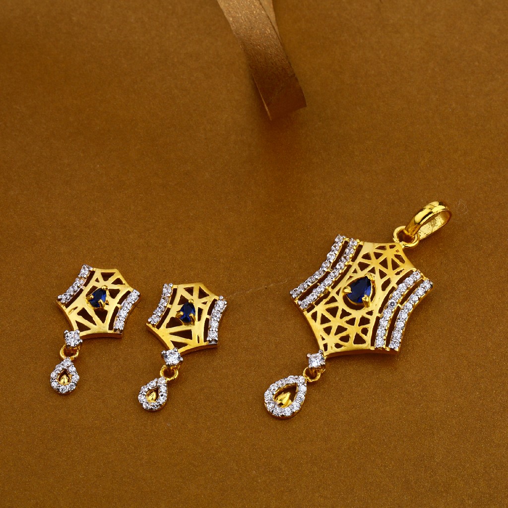 916 Gold Cz Fancy Ladies Pendant Set FPS01