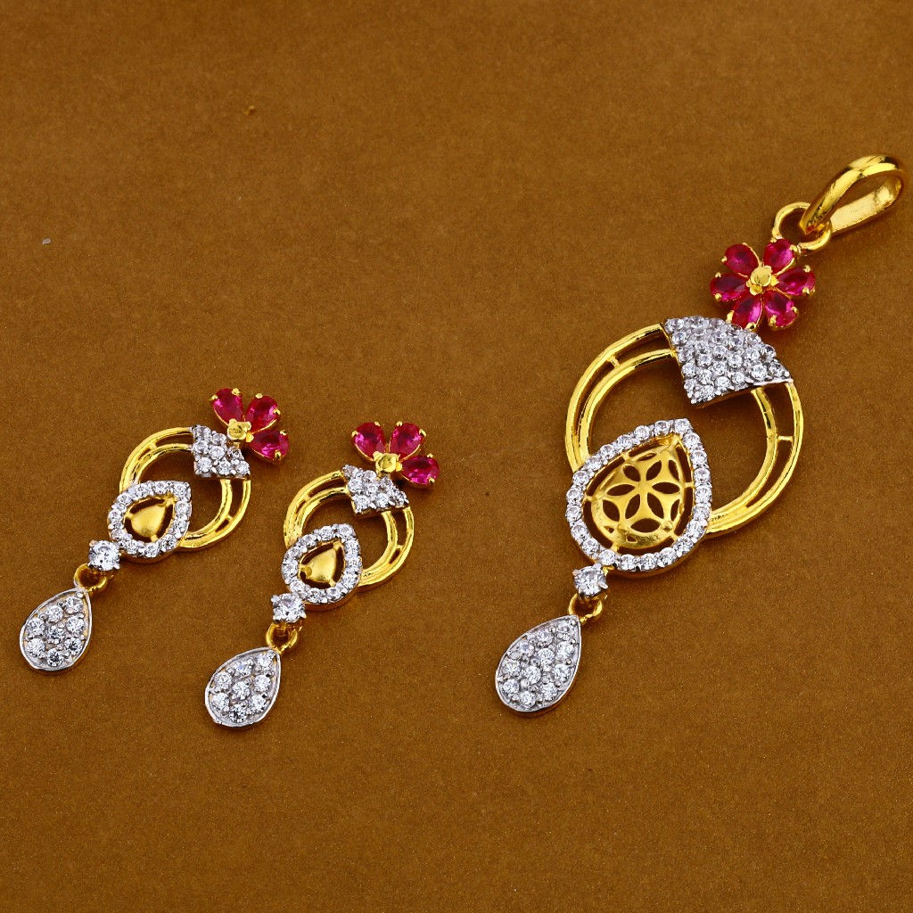 916 Gold Cz Exclusive Pendant Set FPS33