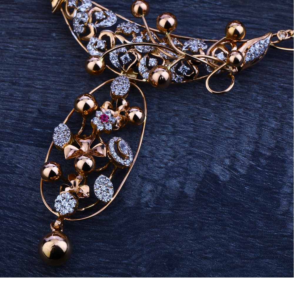 750 rose gold stylish women's hallmark necklace set rn29 - Image 2