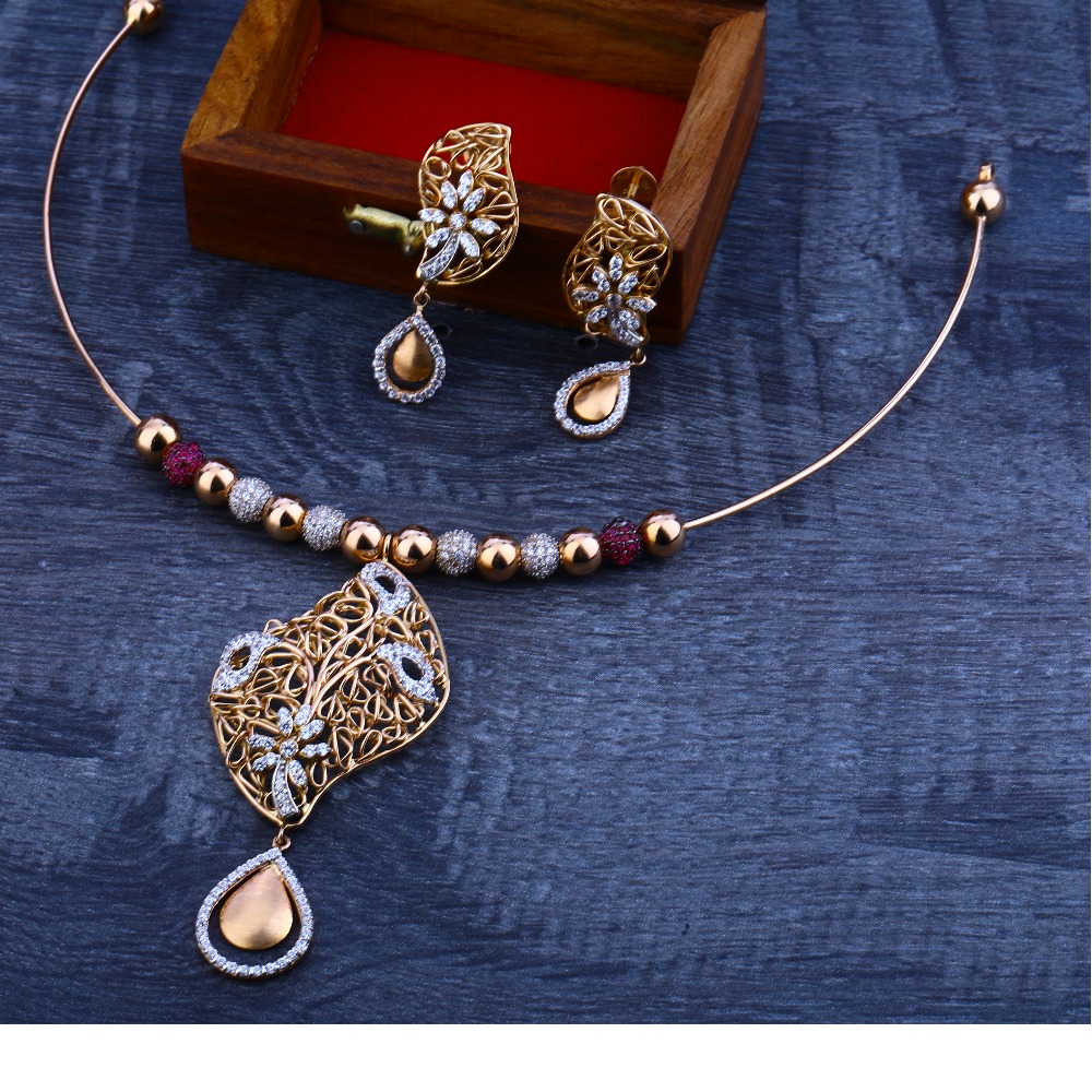 750  rose gold fancy  women's hallmark  necklace set  RN28