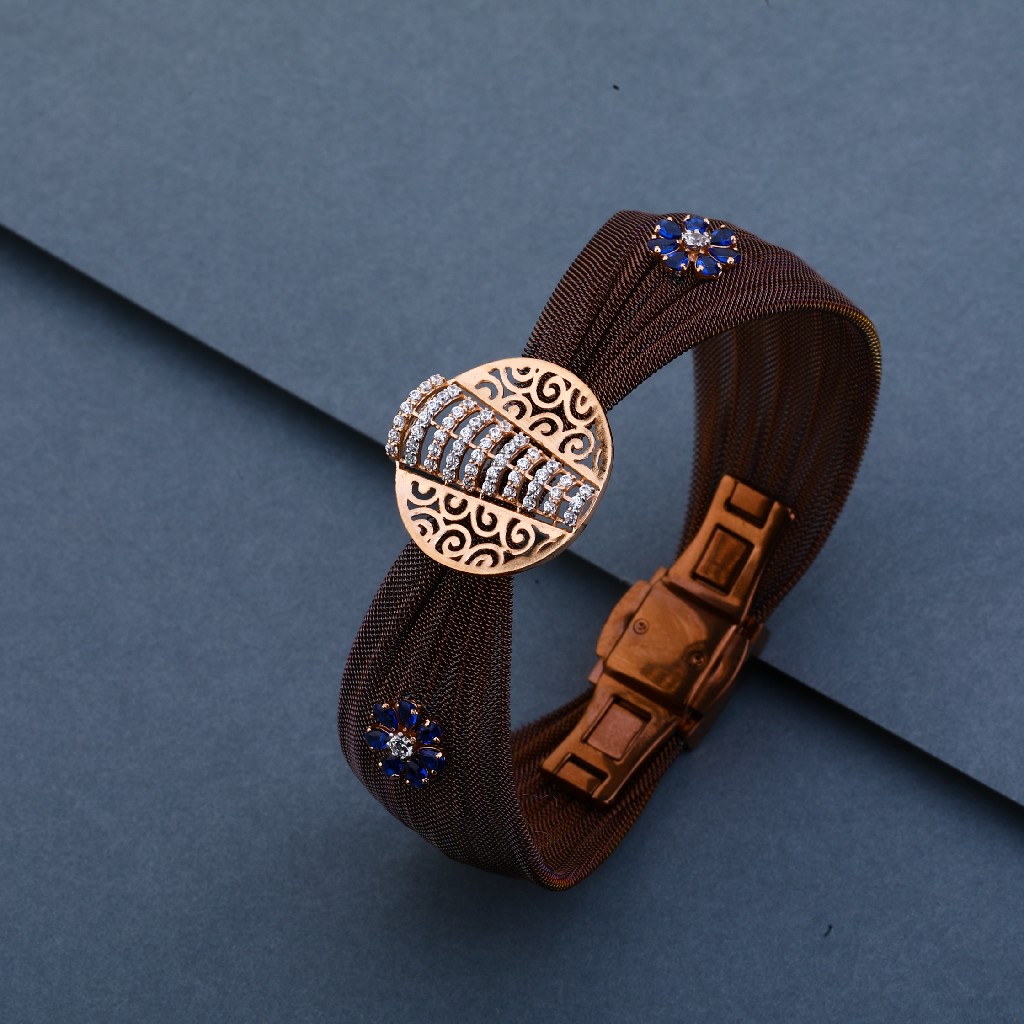 750 Rose Gold leather Ladies Kada LLKB41