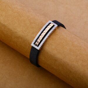 Mens 18K Gold Leather Bracelet-MLB100