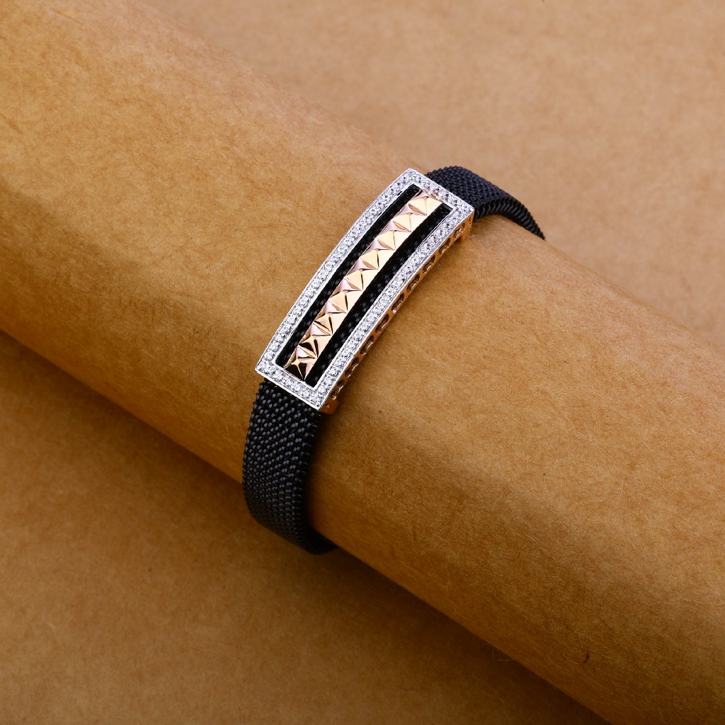 Mens 18K Gold Leather Bracelet-MLB100