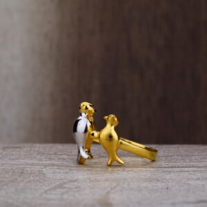 Ladies 22K Love Birds Cz Plain Gold Ring-LPR164