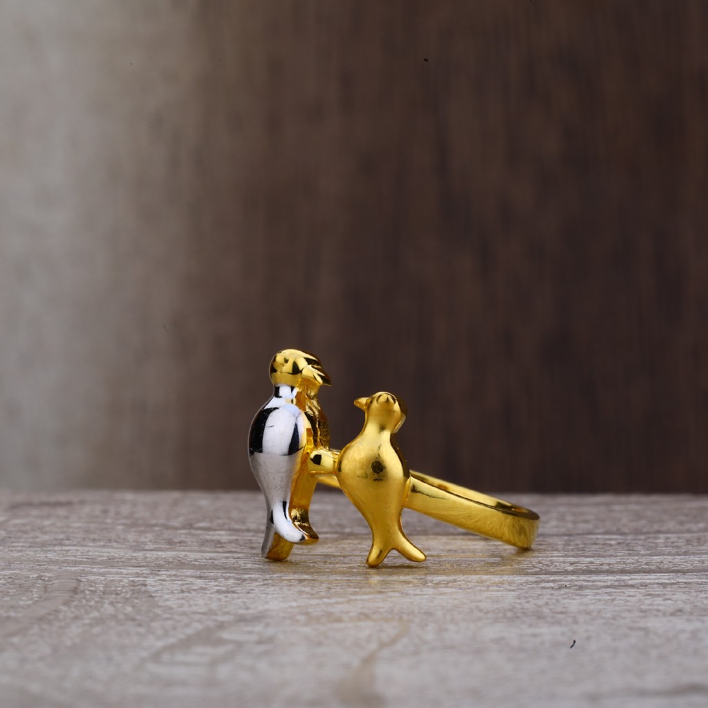 Ladies 22K Love Birds Cz Plain Gold Ring-LPR164