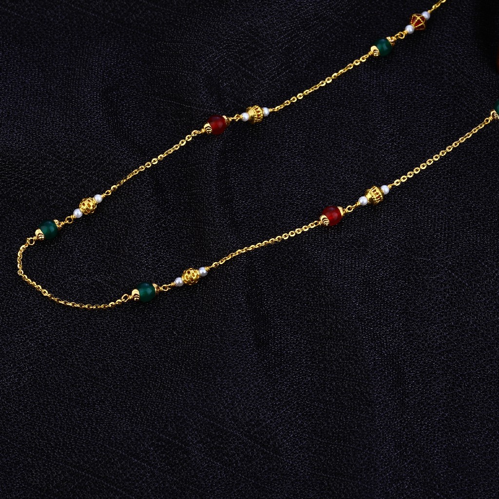 Ladies 916 Gold Colourful Stone Moti Delicate Mala-AC125