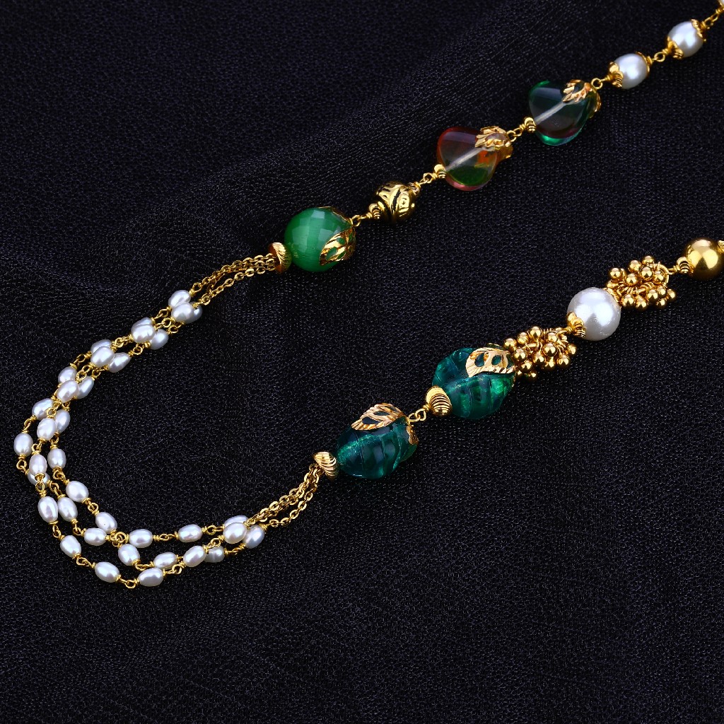 Ladies 916 Gold Colourful Stone Moti Designer Mala-AC122