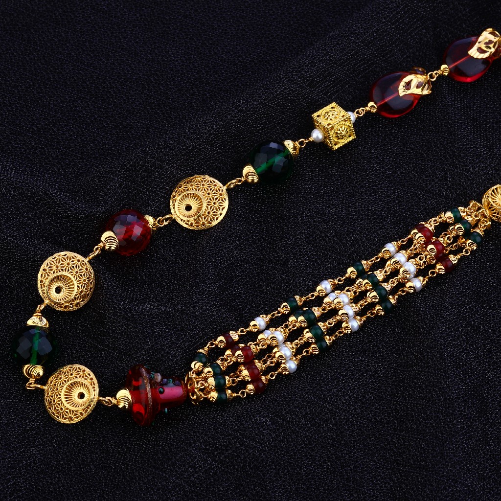 Ladies 916 Designer Gold Moti Colour Stone Mala-AC121