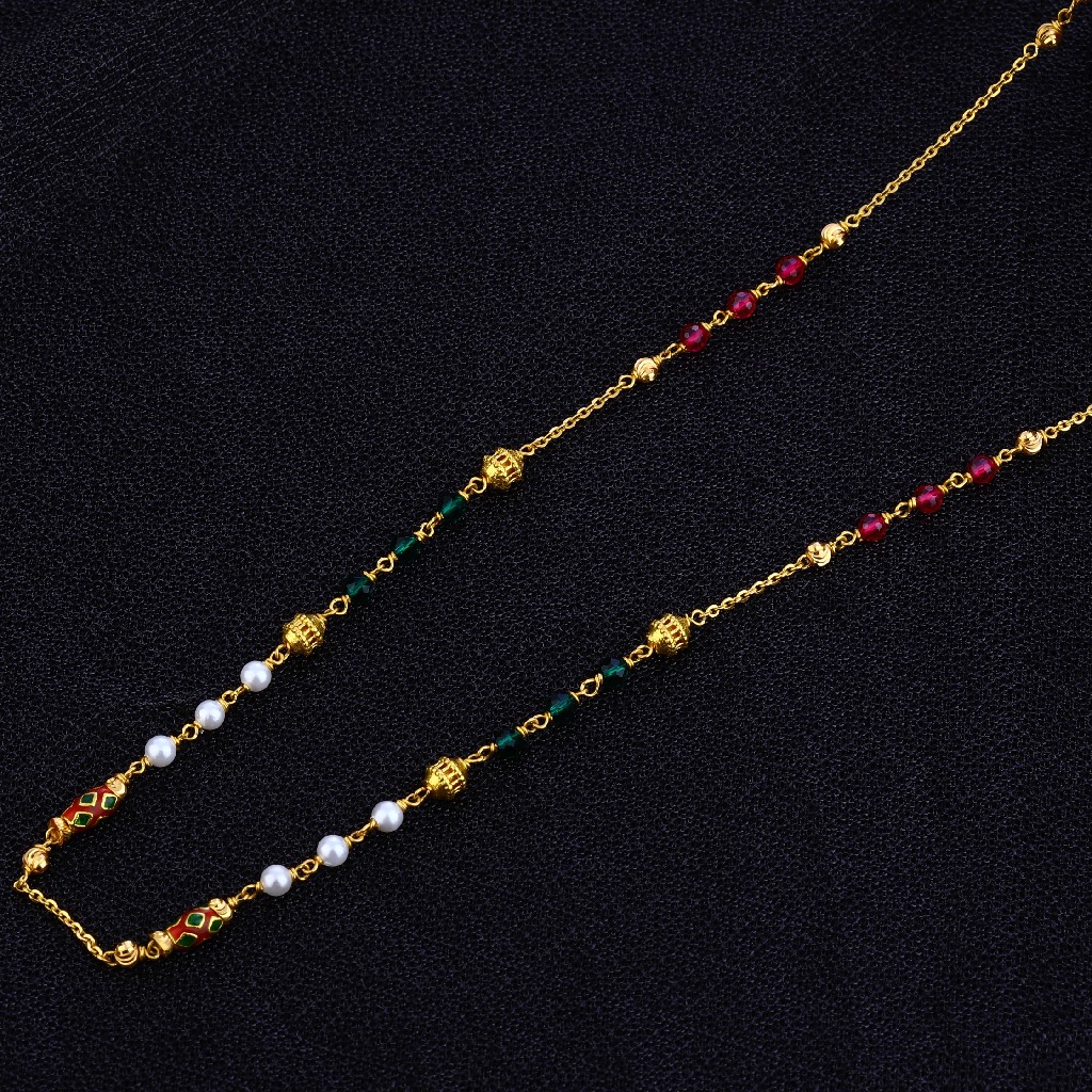 Ladies 916 Single Line Colour Stone Gold Moti Mala-AC114