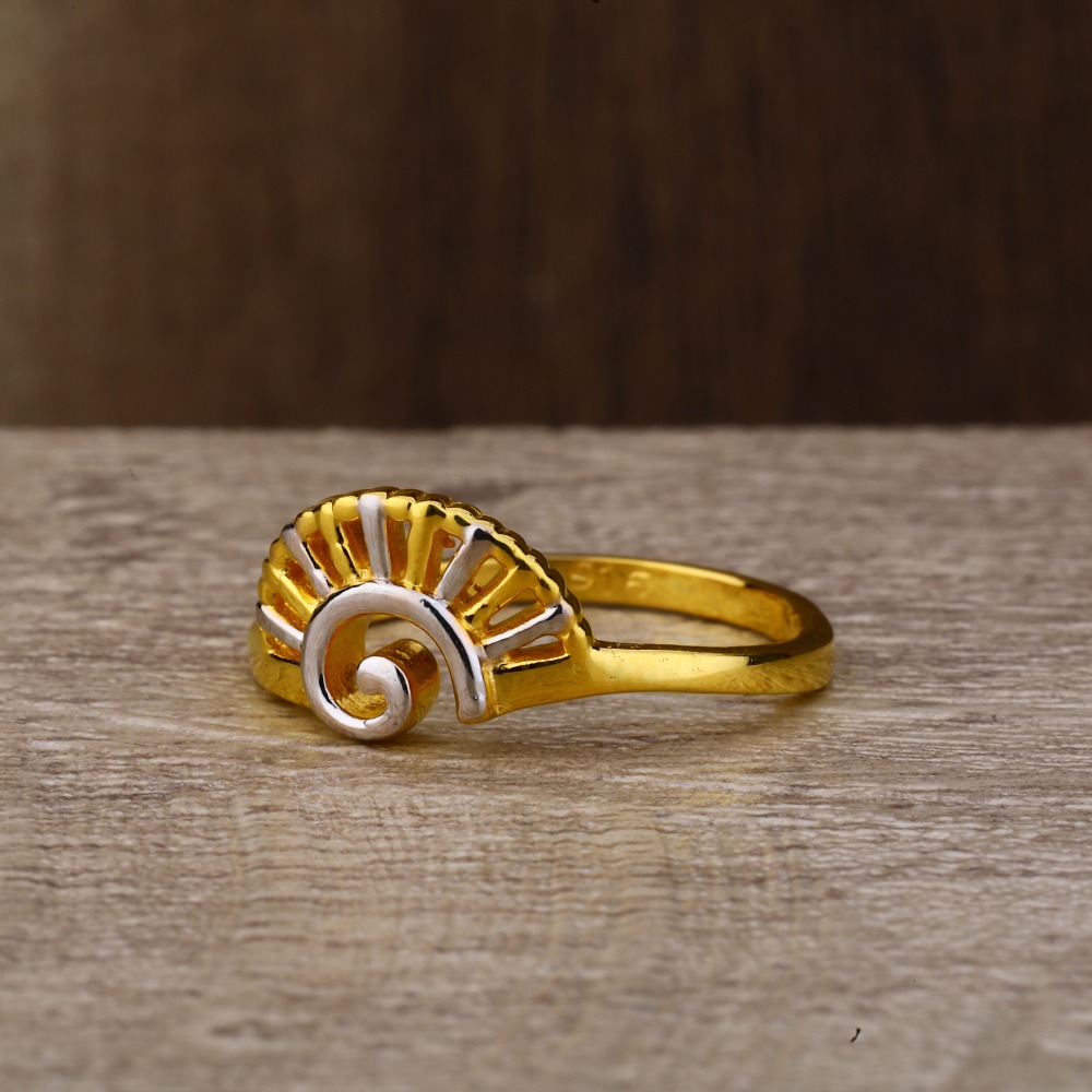 Ladies 916 Gold CZ plain Ring -LPR126