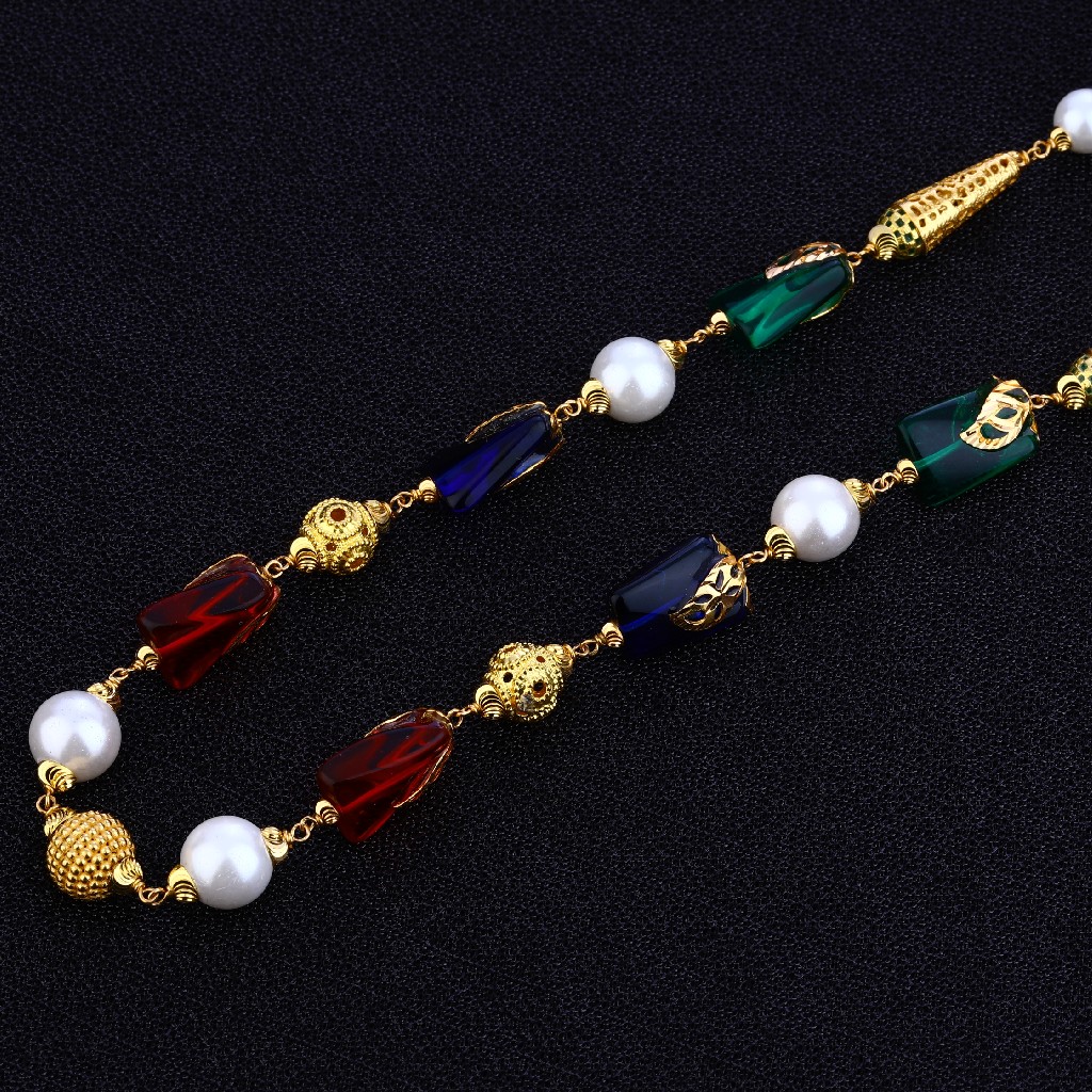 Ladies 22KnGold Colour Stone Moti Mala-AC113
