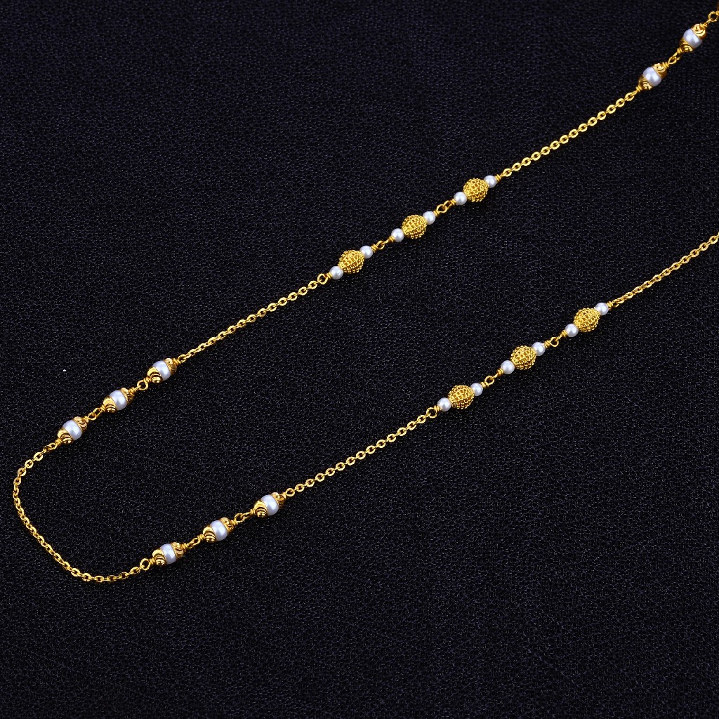 Ladies White Moti Delicate 916 Gold Mala-AC108