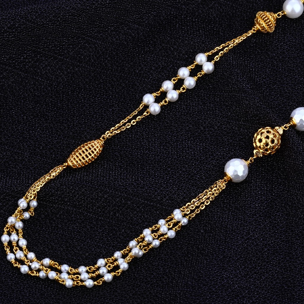Ladies White Moti Delicate 22K Gold Mala-AC101 - Image 3