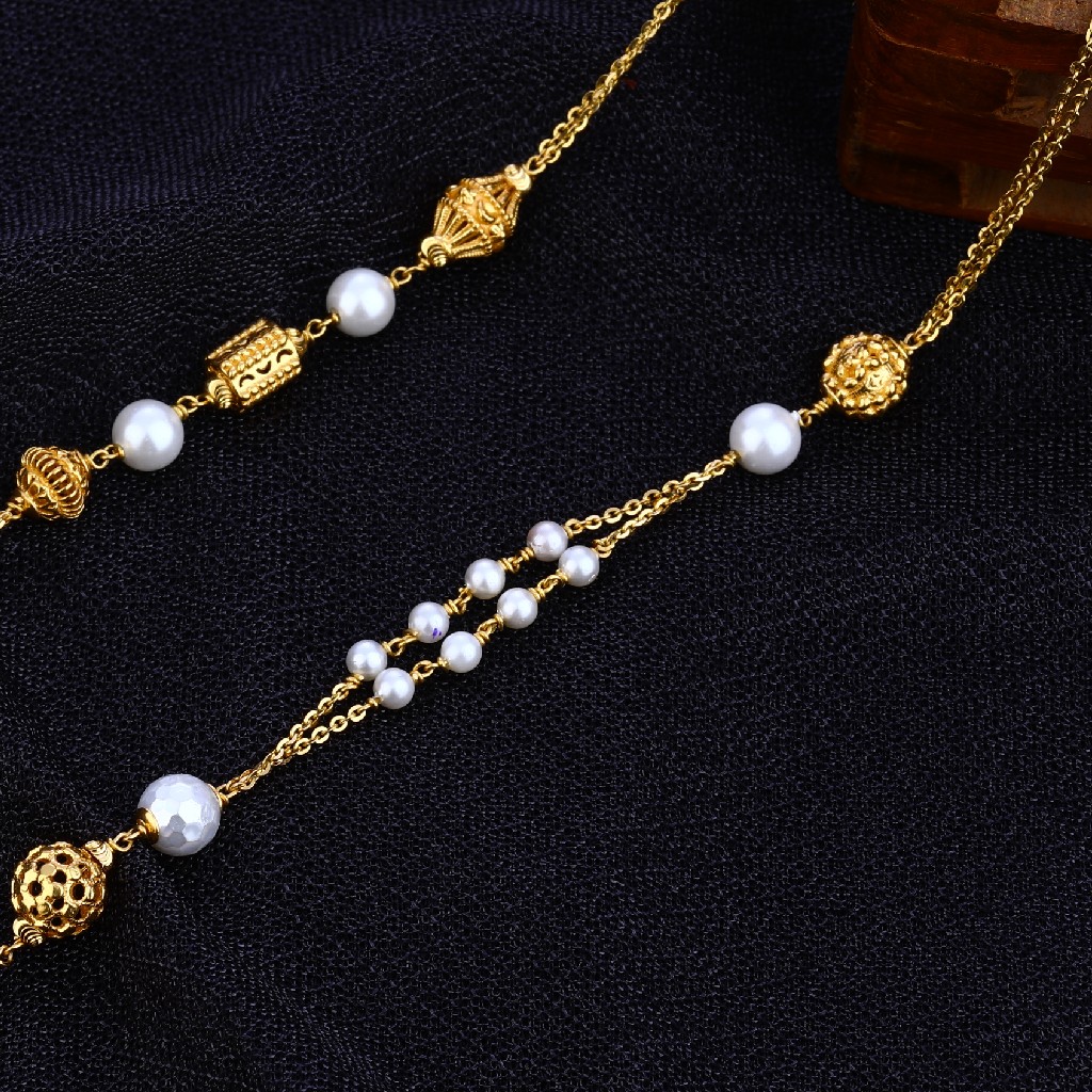 Ladies White Moti Delicate 22K Gold Mala-AC101 - Image 2