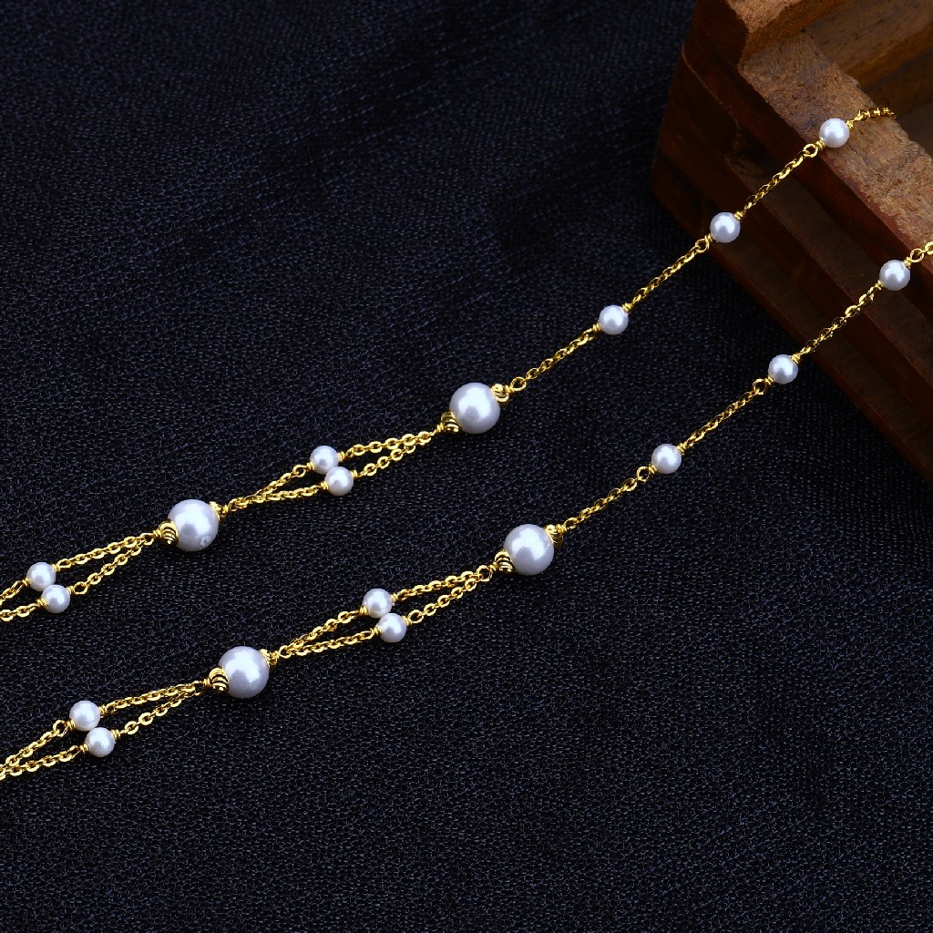 Ladies 916 Gold White Moti Delicate Mala-AC142 - Image 2