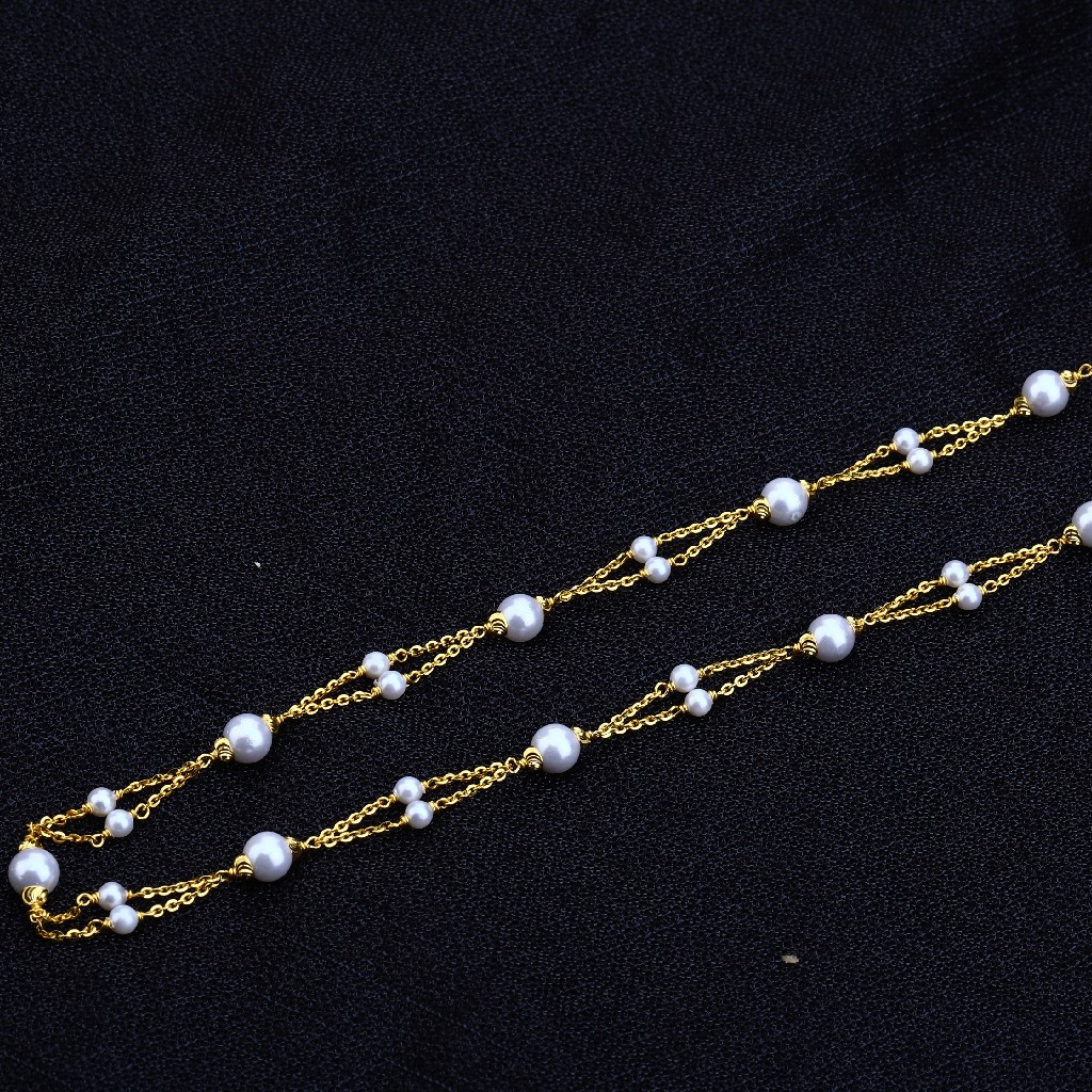 Ladies 916 Gold White Moti Delicate Mala-AC142