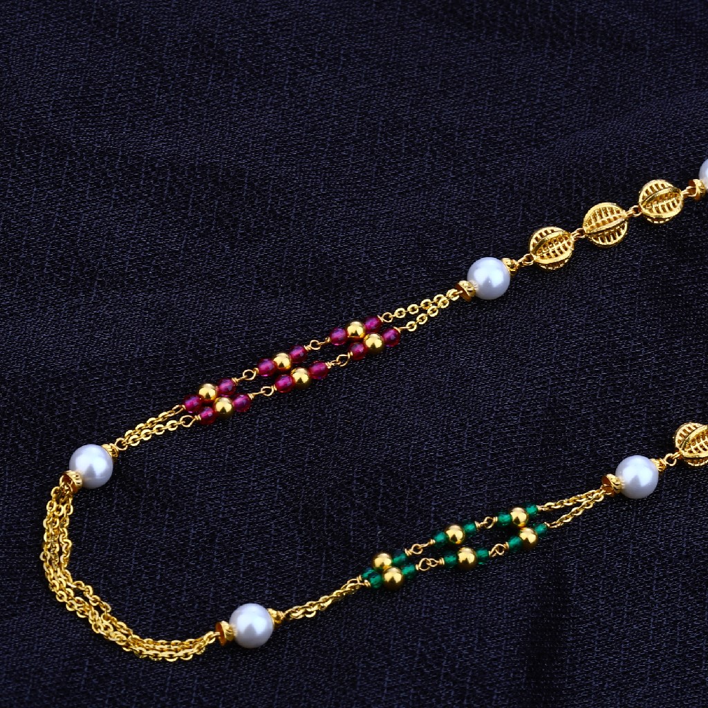 Ladies 916 Gold Designer Moti Chain Mala-AC83 - Image 3