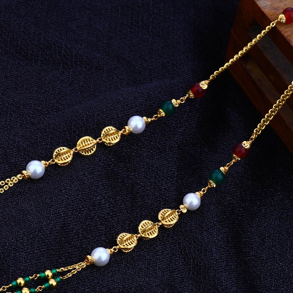 Ladies 916 Gold Designer Moti Chain Mala-AC83 - Image 2