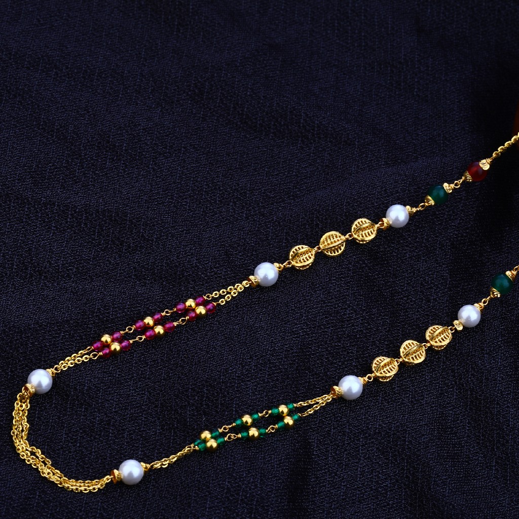 Ladies 916 Gold Designer Moti Chain Mala-AC83