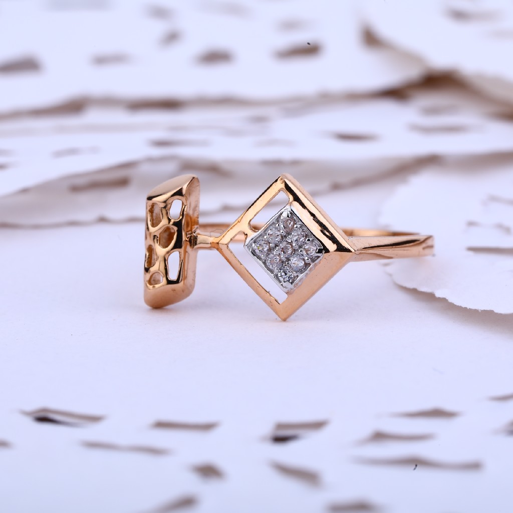 Ladies 18K Rose Gold Cz Ring-RLR401