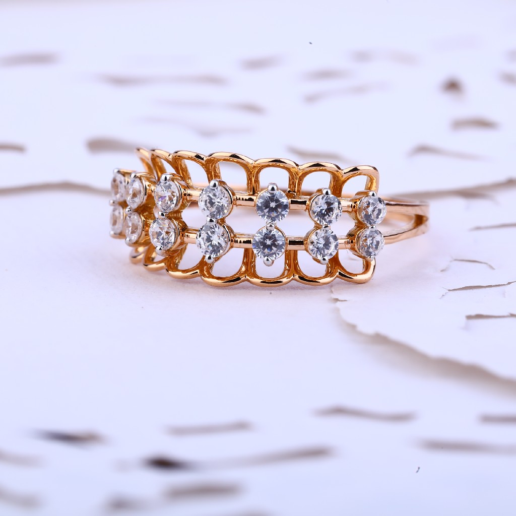 Ladies Rose Gold Designer 18K Cz Ring-RLR376