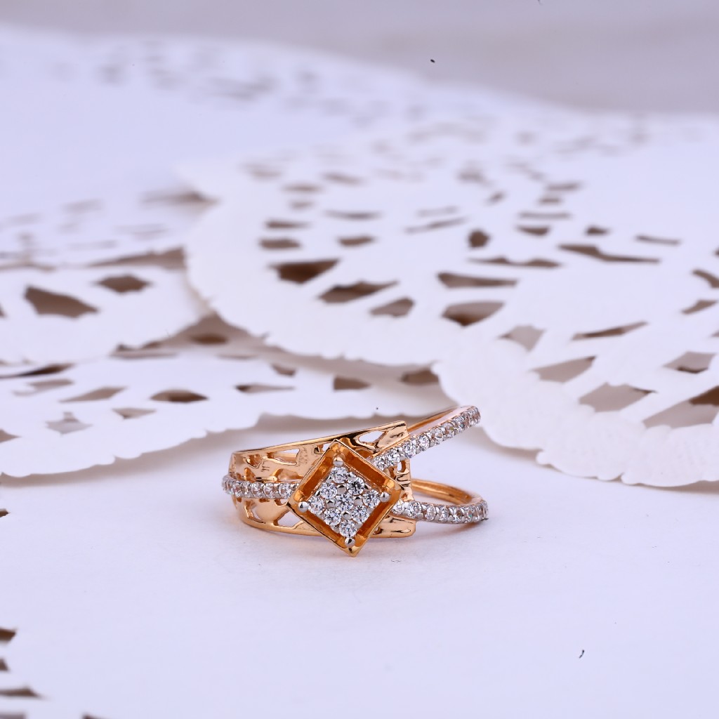 Ladies 18K Rose Gold Unique Design Cz Ring-RLR358