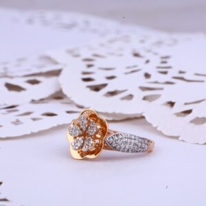 Flower Design Rose Gold 18K Cz Ring-RLR357