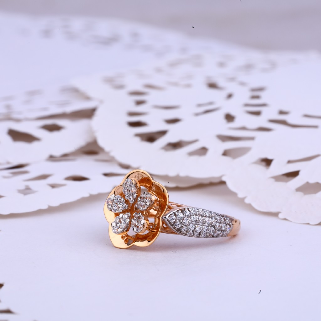 Flower Design Rose Gold 18K Cz Ring-RLR357