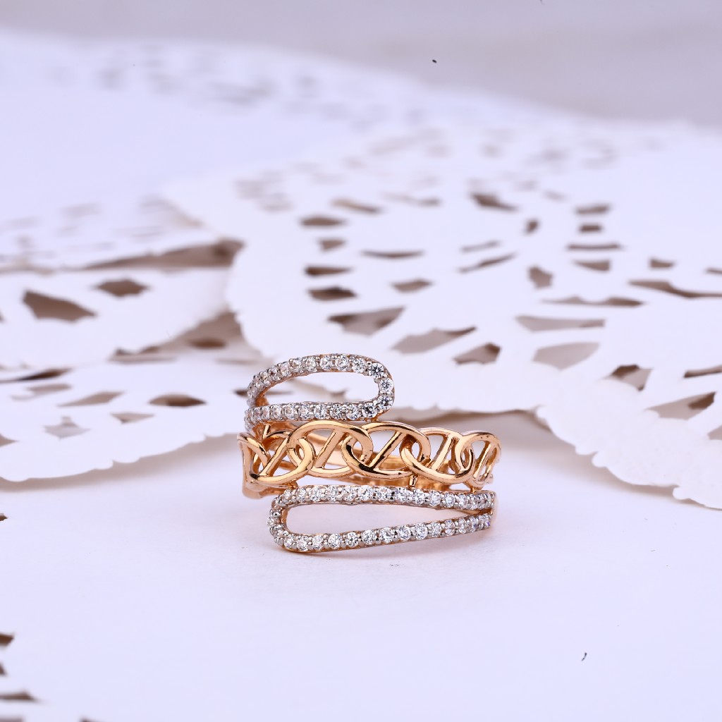 Rose Gold 18K Designer Ladies Cz Ring-RLR356