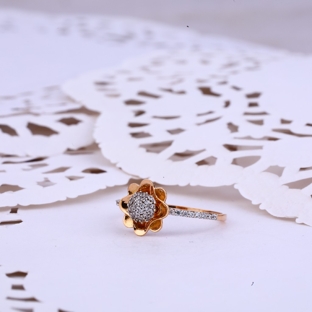 Ladies Flower Design Rose Gold 18K Ring-RLR343